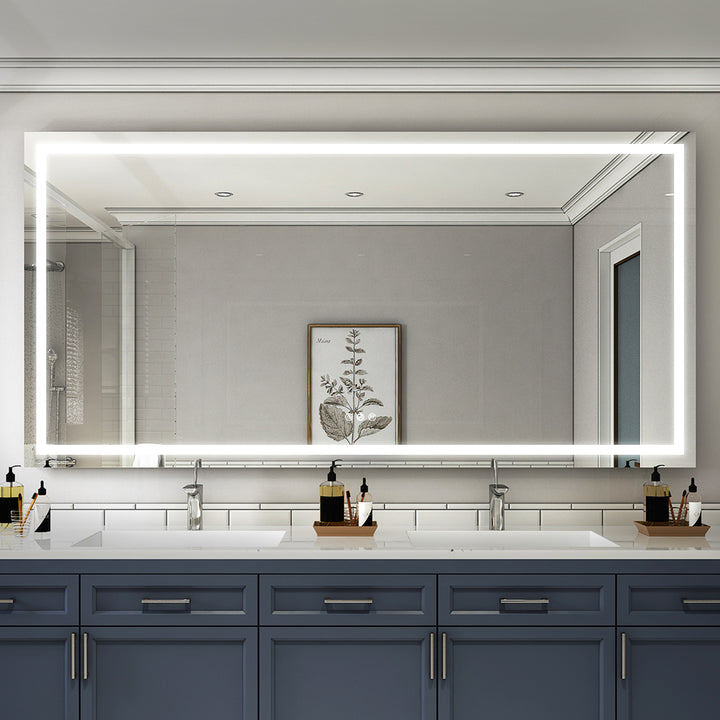 84 in. W x 42 in. H Rectangular Frameless Anti-Fog LED Light Bathroom Vanity Mirror in Aluminum