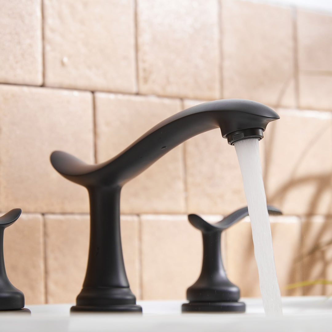 8 in. Widespread Double Handle Bathroom Faucet with Pop-Up Drain with Overflow Included and Supply Lines in Matte Black