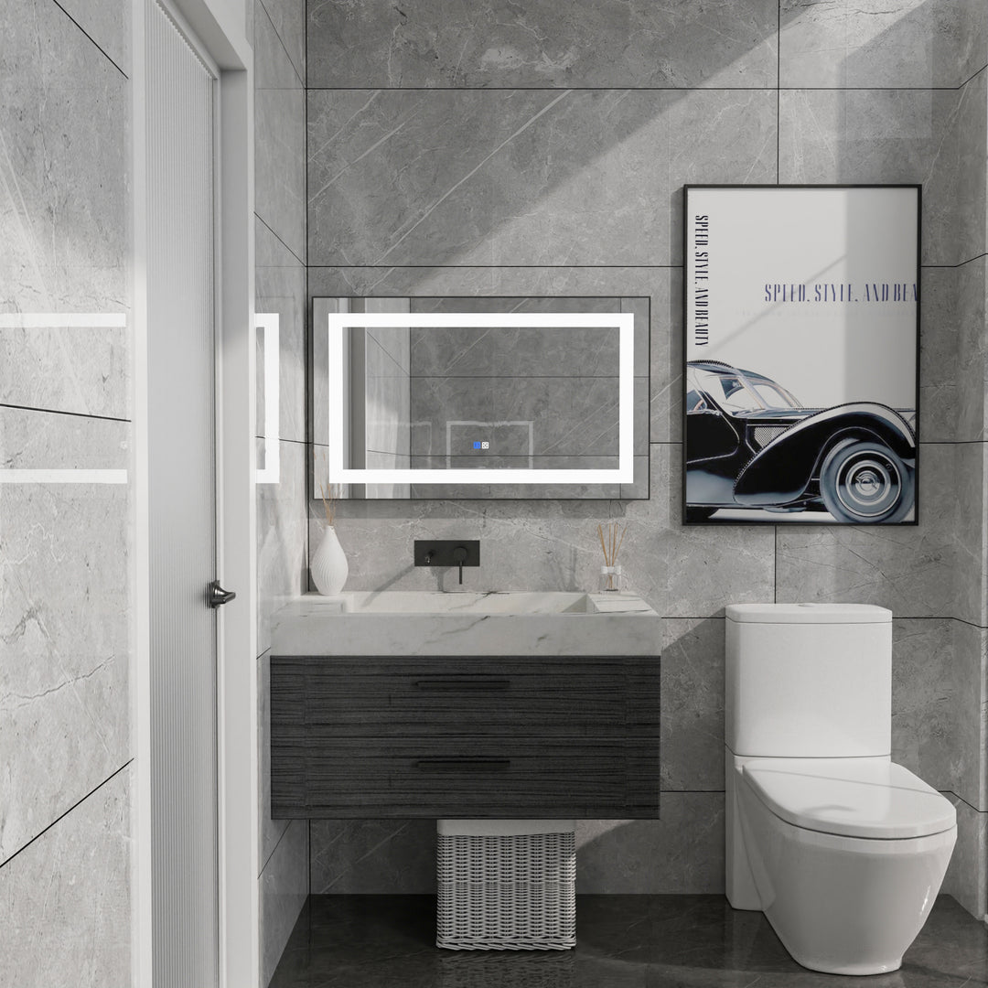 40 in. W x 24 in. H Rectangular Framed Vertical Wall Mount Bathroom Vanity Mirror with LED Light