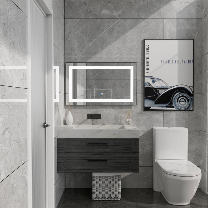 40 in. W x 24 in. H Rectangular Framed Vertical Wall Mount Bathroom Vanity Mirror with LED Light