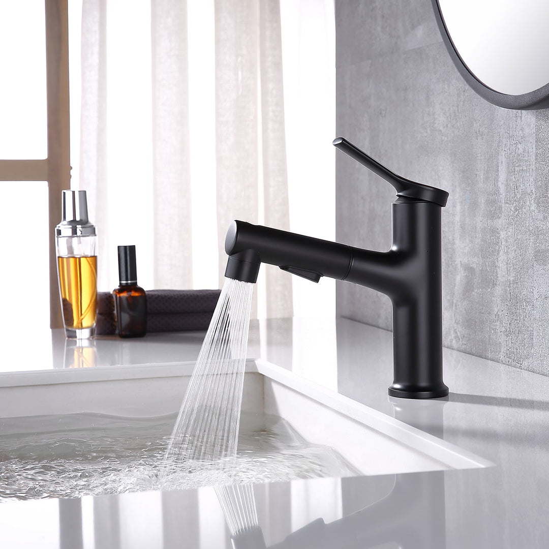Three Functions Single Hole Pull Down Bathroom Faucet
