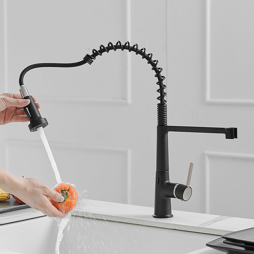Single Handle Touchless Deck Mount Gooseneck Pull Down Sprayer Kitchen Faucet