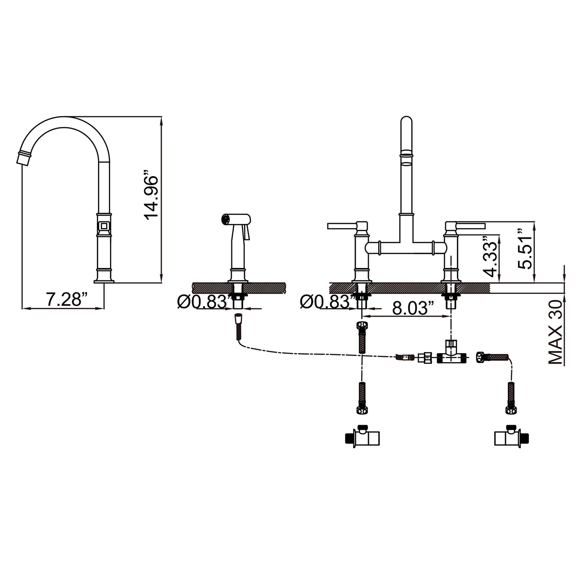 Two Handle Kitchen Bridge Faucet Mod