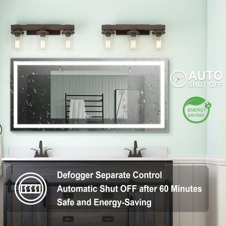 60 in. W x 28 in. H Frameless Rectangular LED Light Bathroom Vanity Mirror without Plug
