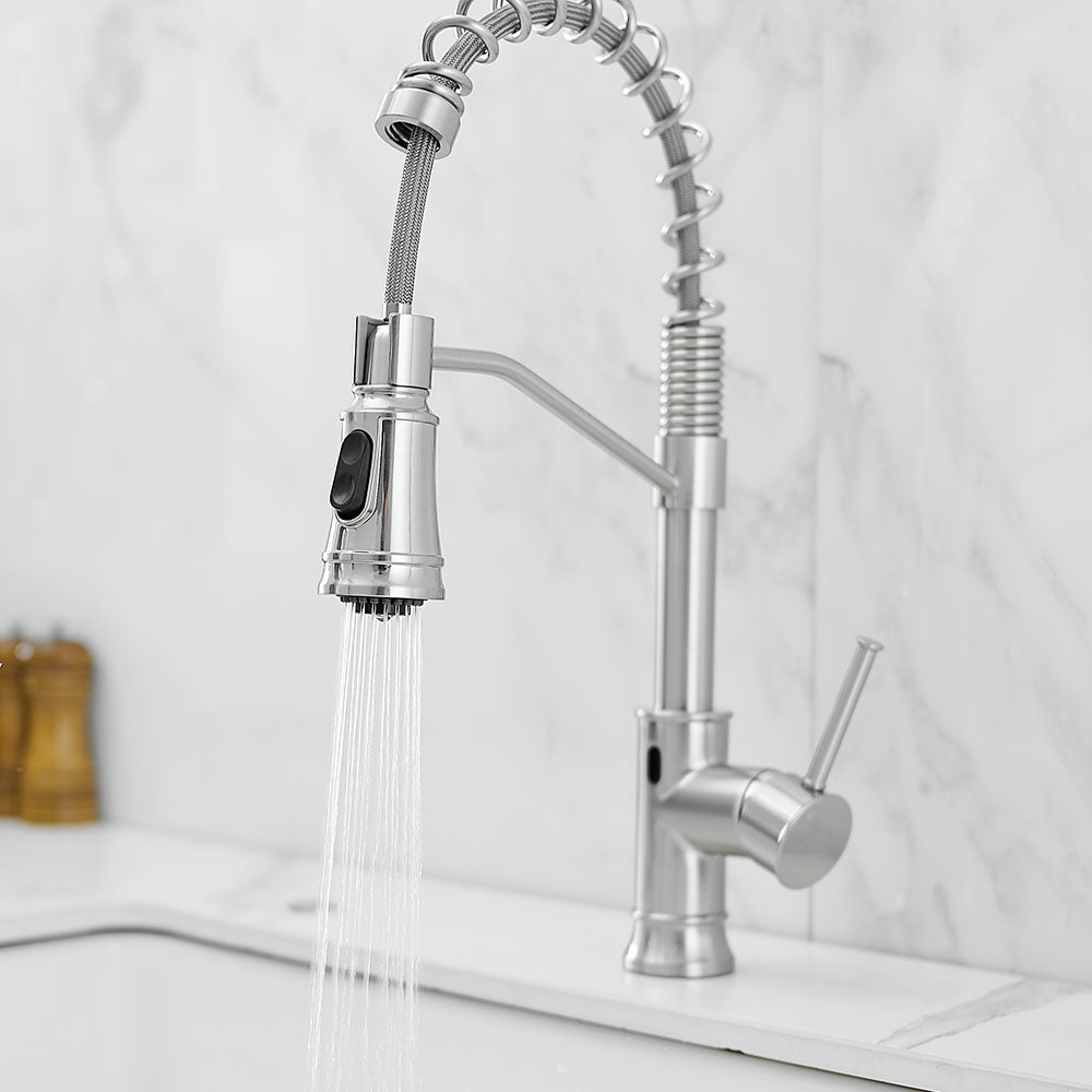Smart Touchless Kitchen Sink Faucet with Pull Down Sprayer in Brushed Nickel