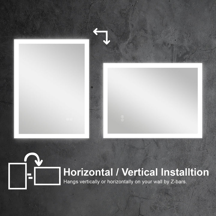 28 in. W x 36 in. H LED Lit Mirror Rectangular Fog Free Frameless Bathroom Vanity Mirror