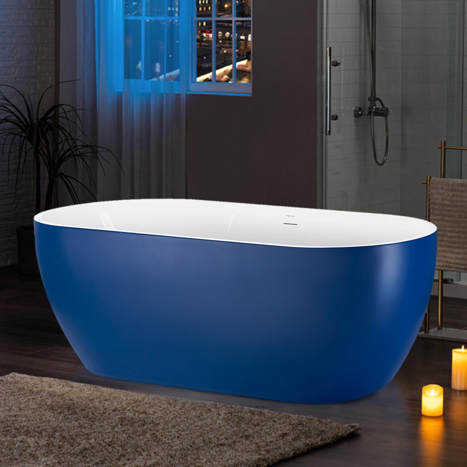 65" 100% Acrylic Freestanding Oval Contemporary Soaking Bathtub