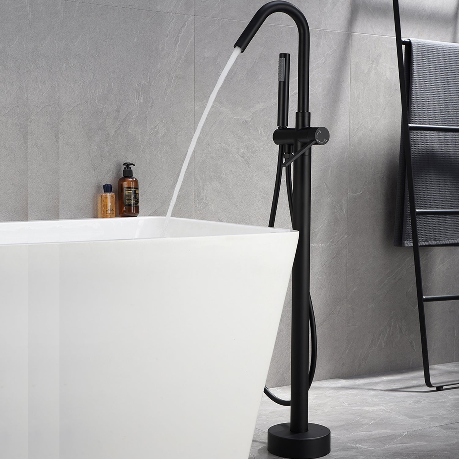 Floor Mounted Freestanding Bathtub Faucet With High-Arc Spout