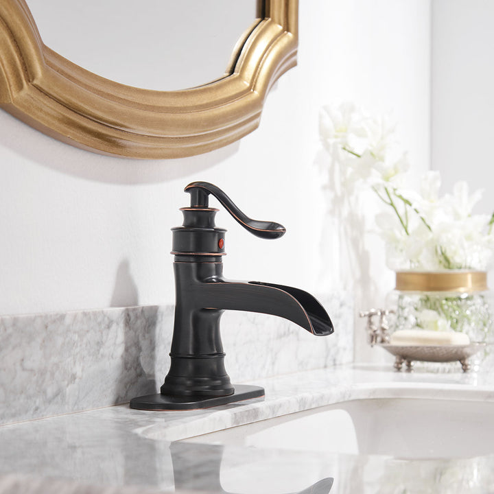 Single Hole Single Handle Sleek Stylish Bathroom Faucet with Drain Kit Included in Oil Rubbed Bronze (Valve Included)