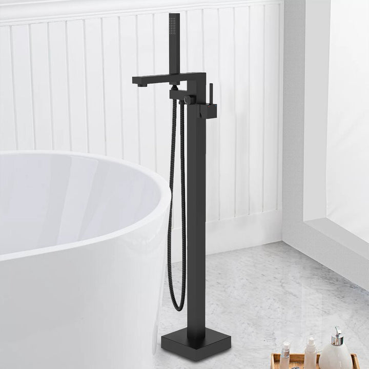 Freestanding bathtub faucet Matte Black 1-handle Residential Freestanding Swivel Bathtub Faucet with Hand Shower (Valve Included)