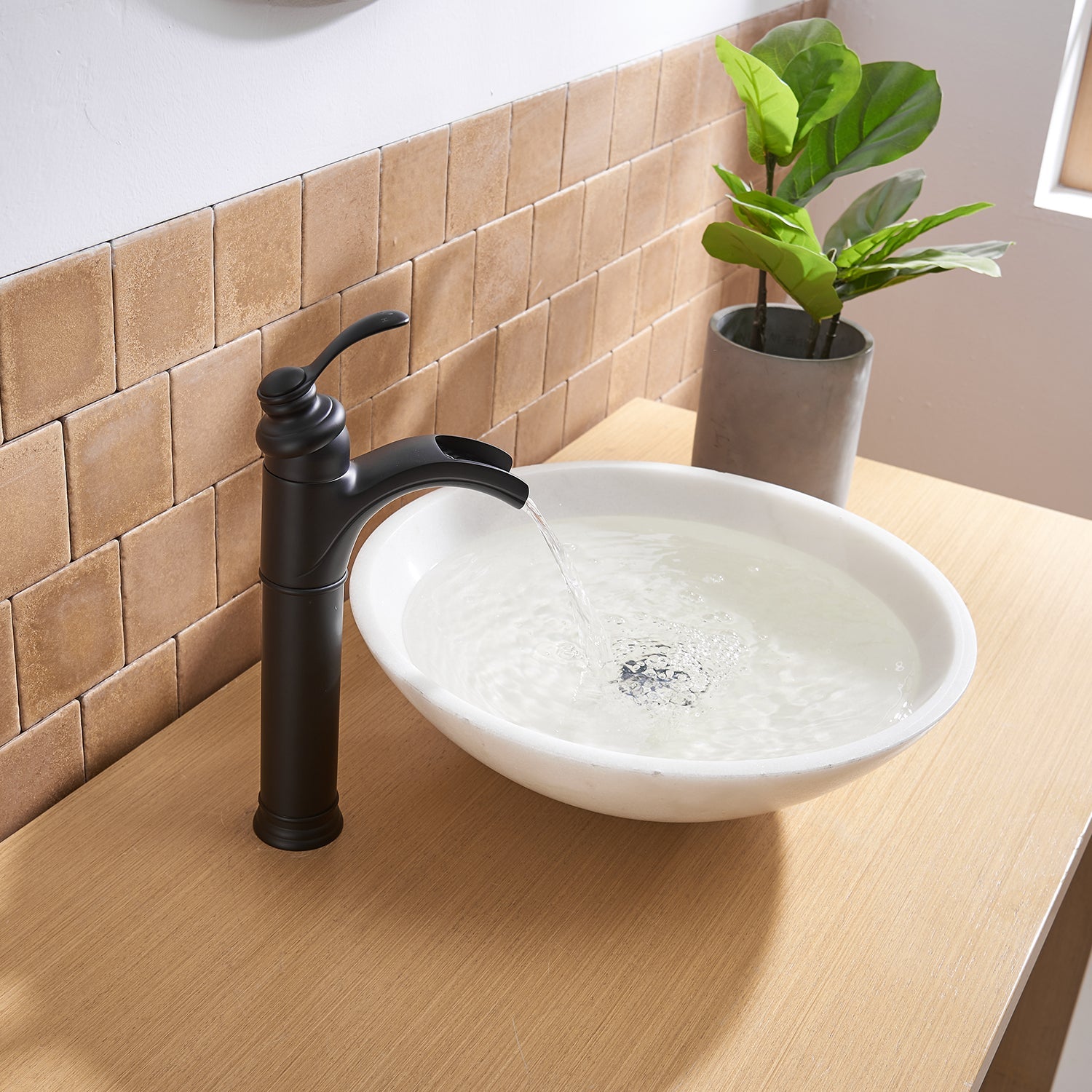 Waterfall Single Hole Single-Handle Vessel Bathroom Faucet With Pop-up Drain Assembly