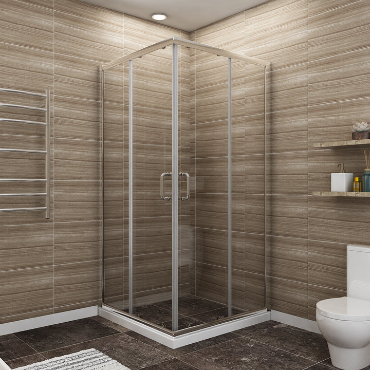 36 in. x 72 in. Corner Shower Enclosure, Clear Glass, Double Sliding Doors, with Handle in Chrome