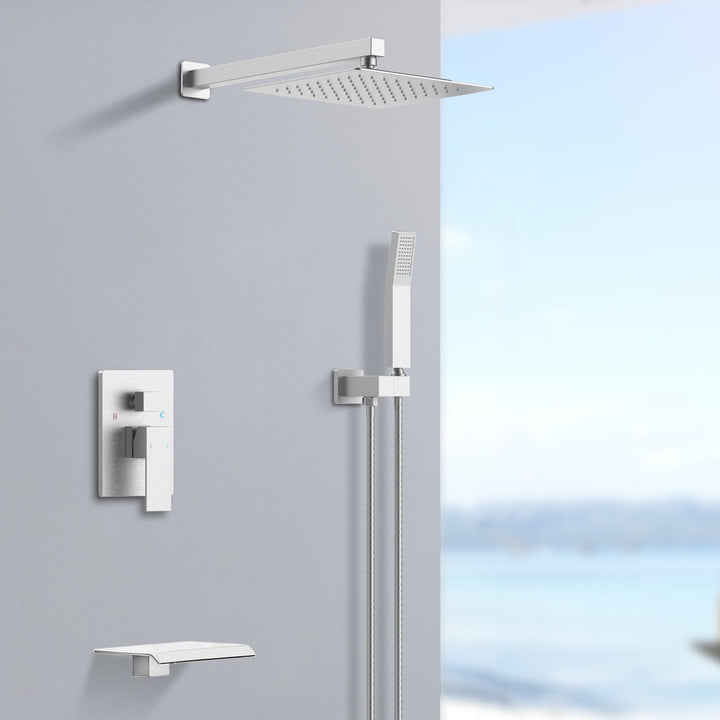 10 inch Rain Mixer Shower Faucet Set with Waterfall Tub Spout