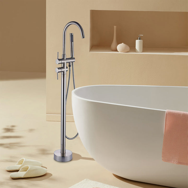 Single-Handle Free Standing Tub Faucet Bathroom Shower in Brushed Nickel