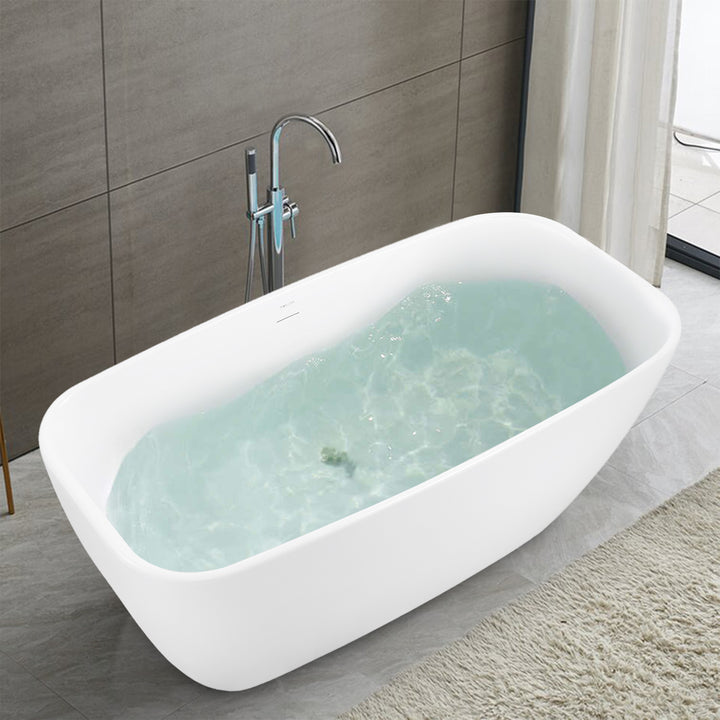 59"  Gloss White Acrylic Oval Freestanding Soaking Bathtub