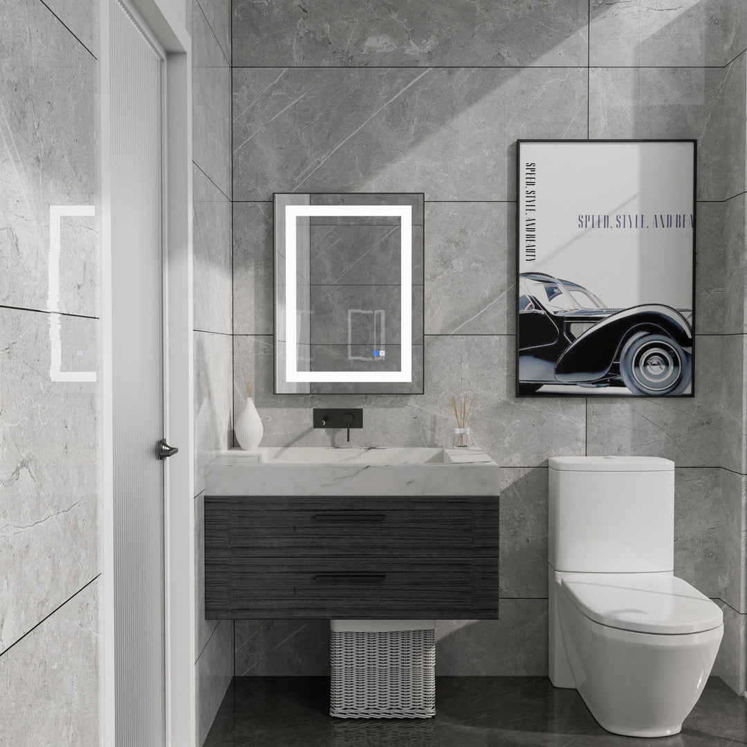 24 in. W x 32 in. H Rectangular Framed Vertical Wall Mount Bathroom Vanity Mirror with LED Light