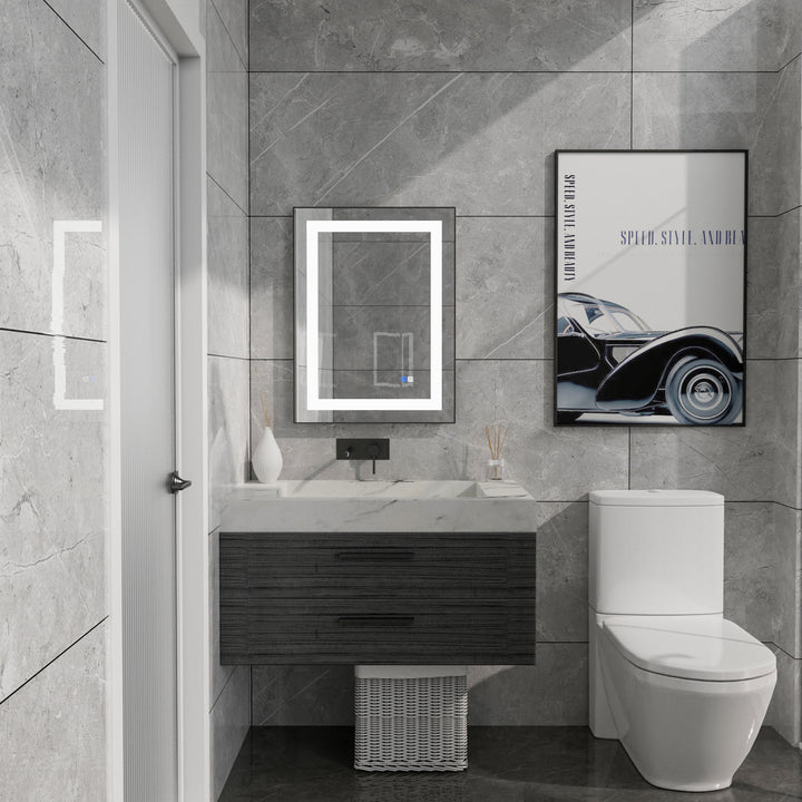 24 in. W x 32 in. H Rectangular Framed Vertical Wall Mount Bathroom Vanity Mirror with LED Light