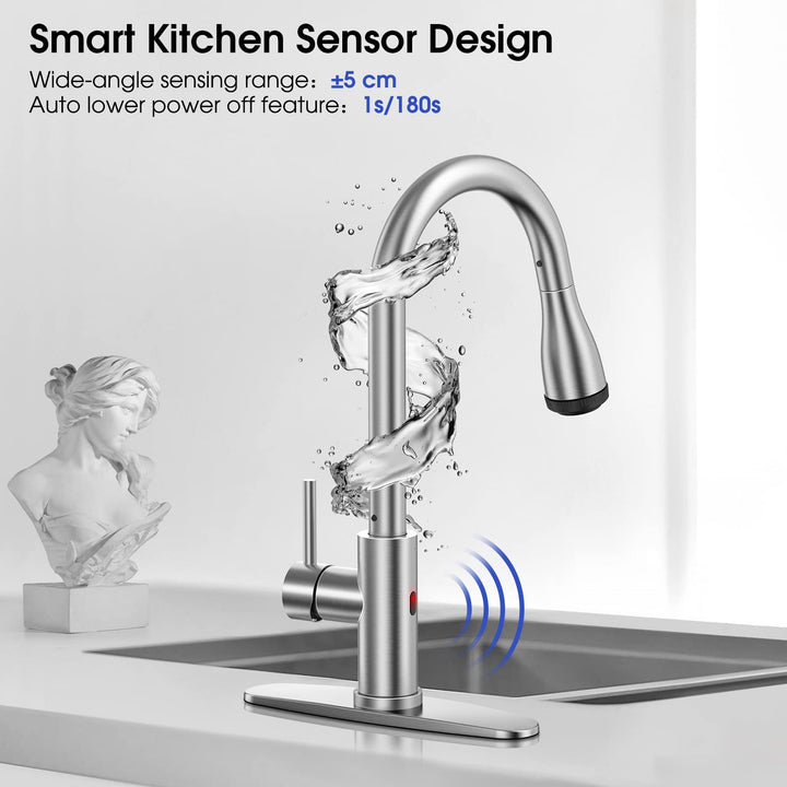 Touchless Kitchen Sink Faucet Smart Sensor 4Mode Pull Down Kitchen Sprayer