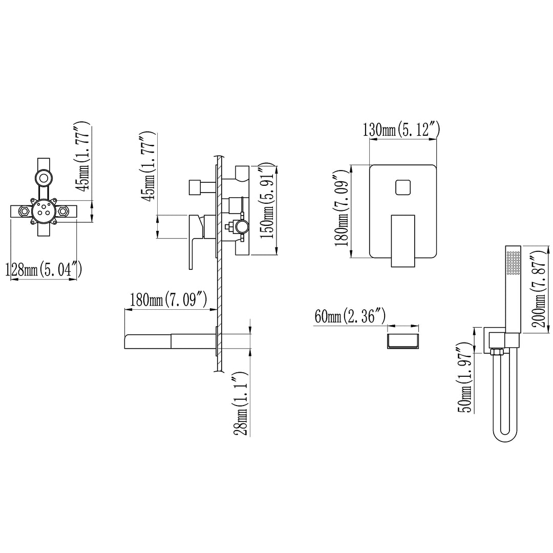 Wall Mounted Bathtub Faucet With Handheld Shower