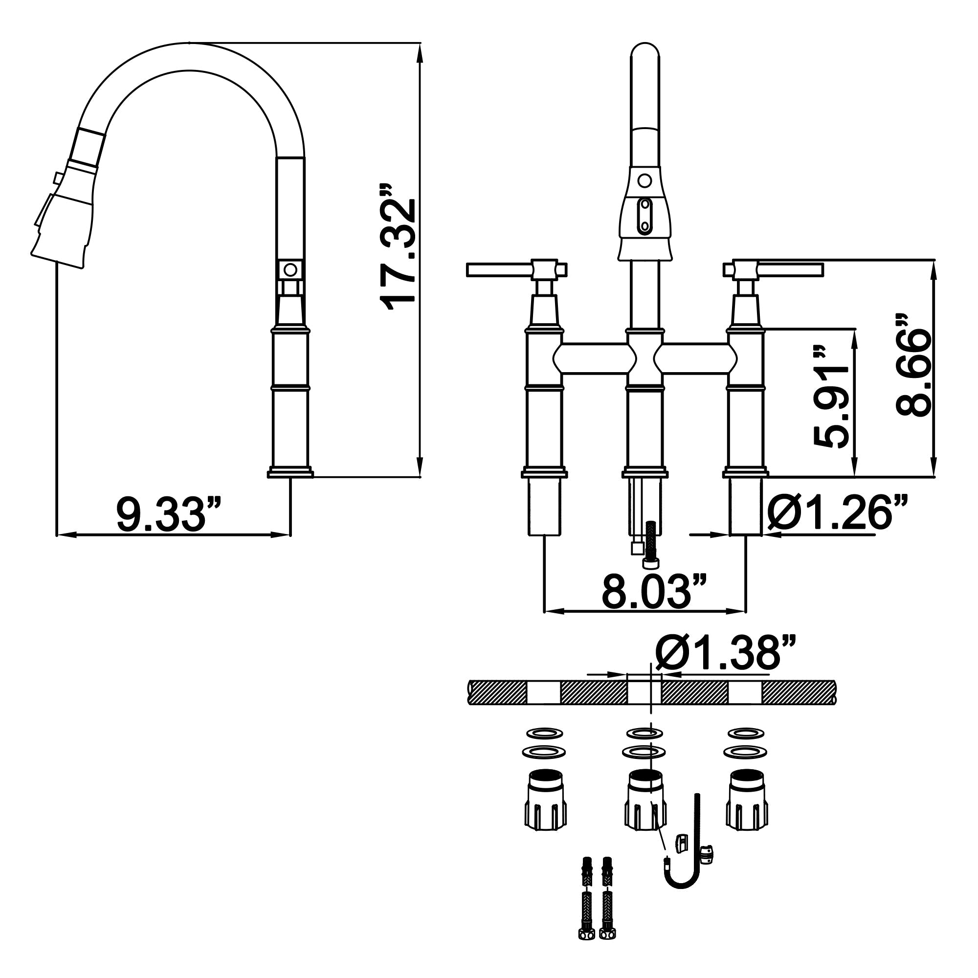 Double Handle Bridge Kitchen Sink Faucet Structure Chart