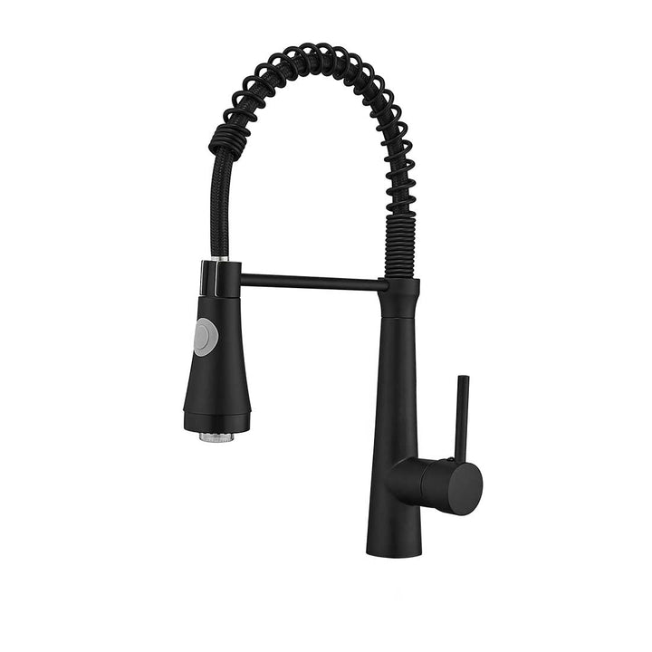 Single Handle Pull Down Sprayer Kitchen Faucet with 360° Rotation and LED Lights in Matte Black