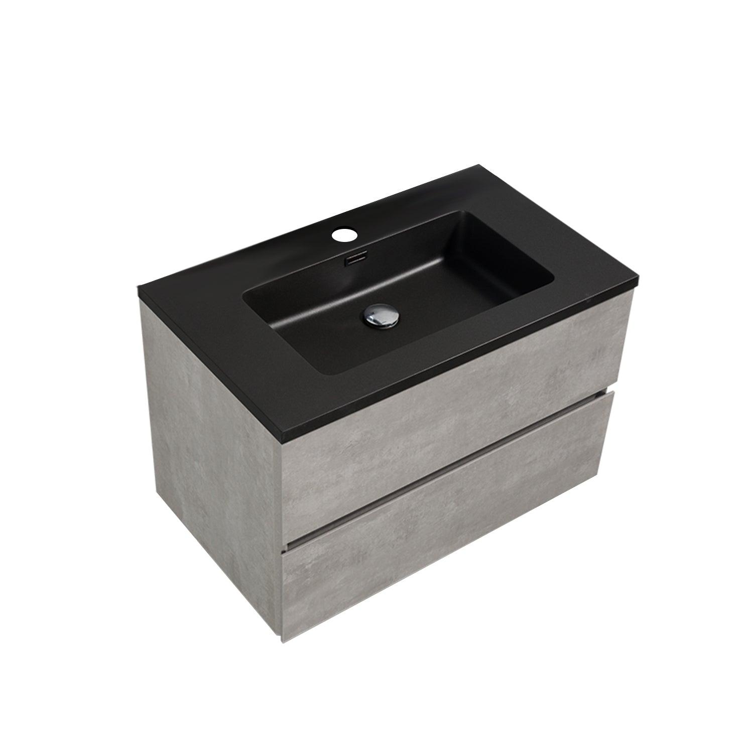 24" Bath Vanity in Cement Gray with Black Vanity Top with Black Basin