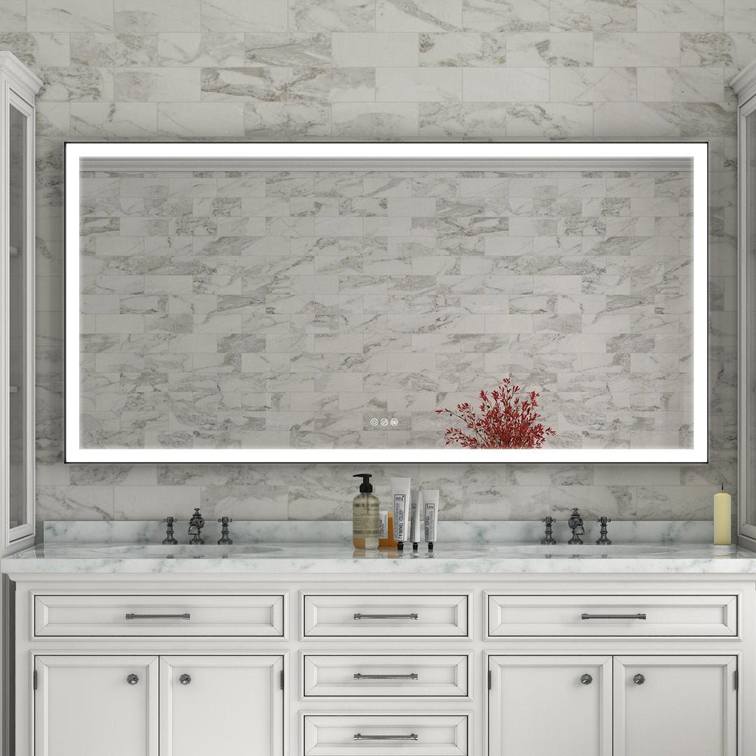 72 in. W x 36 in. H Rectangular Framed LED Light Wall Vertical/Horizontal Bathroom Vanity Mirror