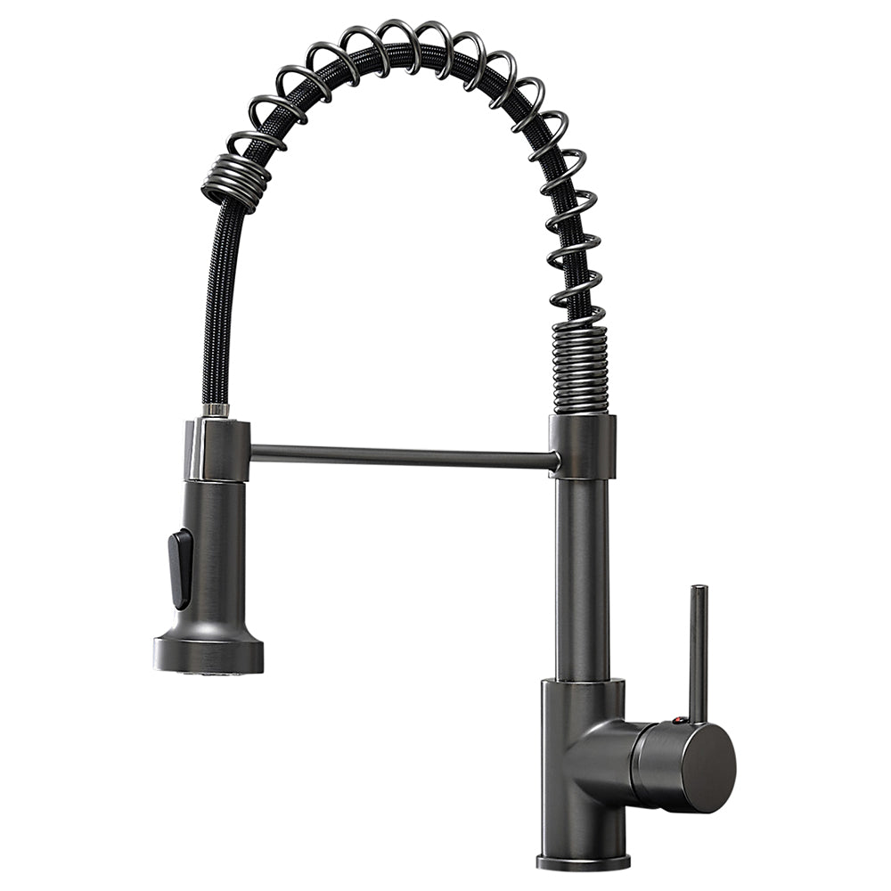 Single Handle Deck Mount Gooseneck Pull Down Sprayer Kitchen Faucet with Handles in Gun-Grey