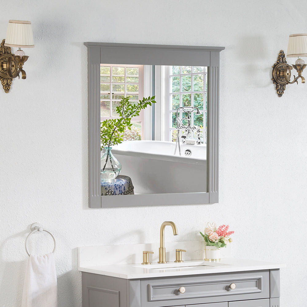 32 in. W x 33 in. H Wall-Mounted Wooden Framed Vanity Mirror Makeup Bathroom Wall Mirror