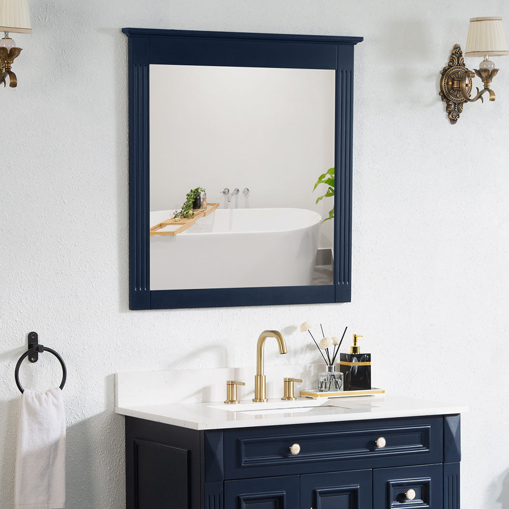 32 in. W x 33 in. H Wall-Mounted Wooden Framed Vanity Mirror Makeup Bathroom Wall Mirror