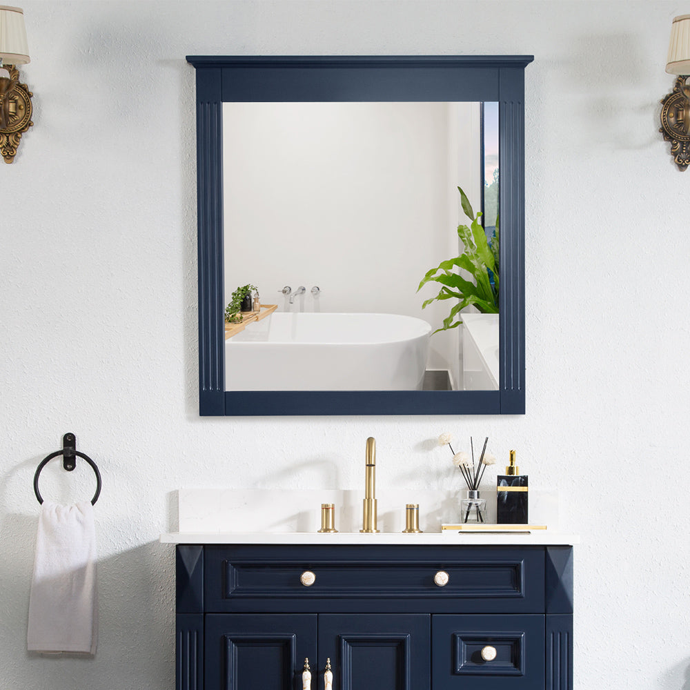 32 in. W x 33 in. H Wall-Mounted Wooden Framed Vanity Mirror Makeup Bathroom Wall Mirror