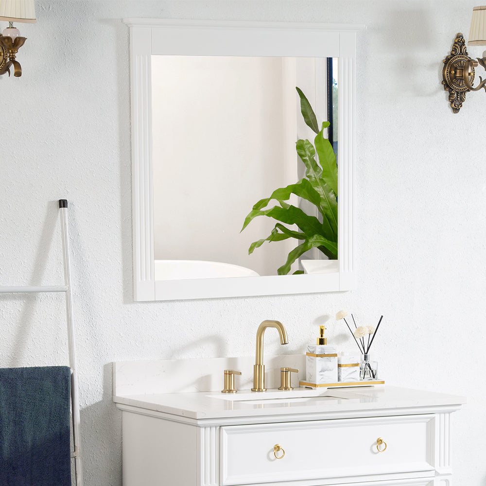 32 in. W x 33 in. H Wall-Mounted Wooden Framed Vanity Mirror Makeup Bathroom Wall Mirror