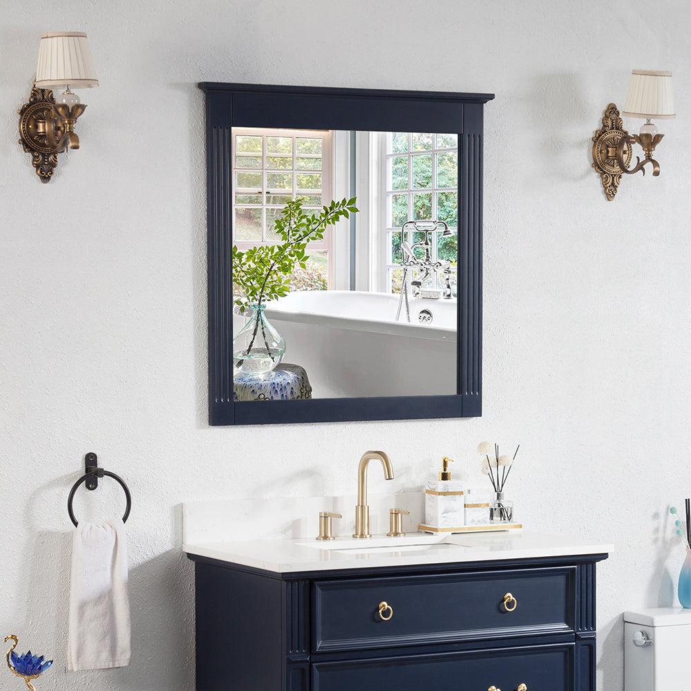 32 in. W x 33 in. H Wall-Mounted Wooden Framed Vanity Mirror Makeup Bathroom Wall Mirror