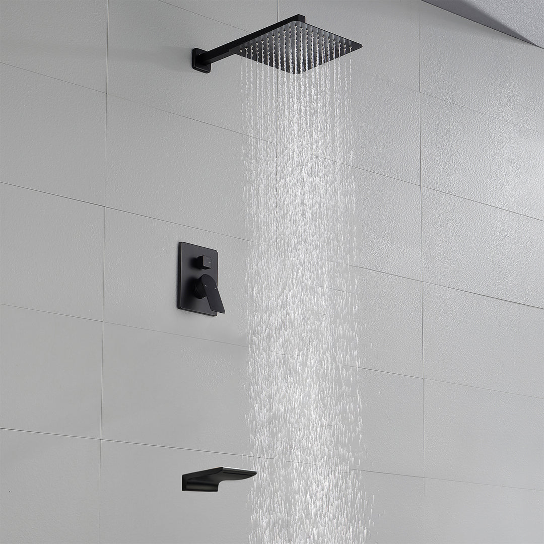 10 inch Tub Shower Faucst Set Shower System with Waterfall Tub Spout Shower Faucet Set Trim Kit with Rough in Valve Shower Tub Kit