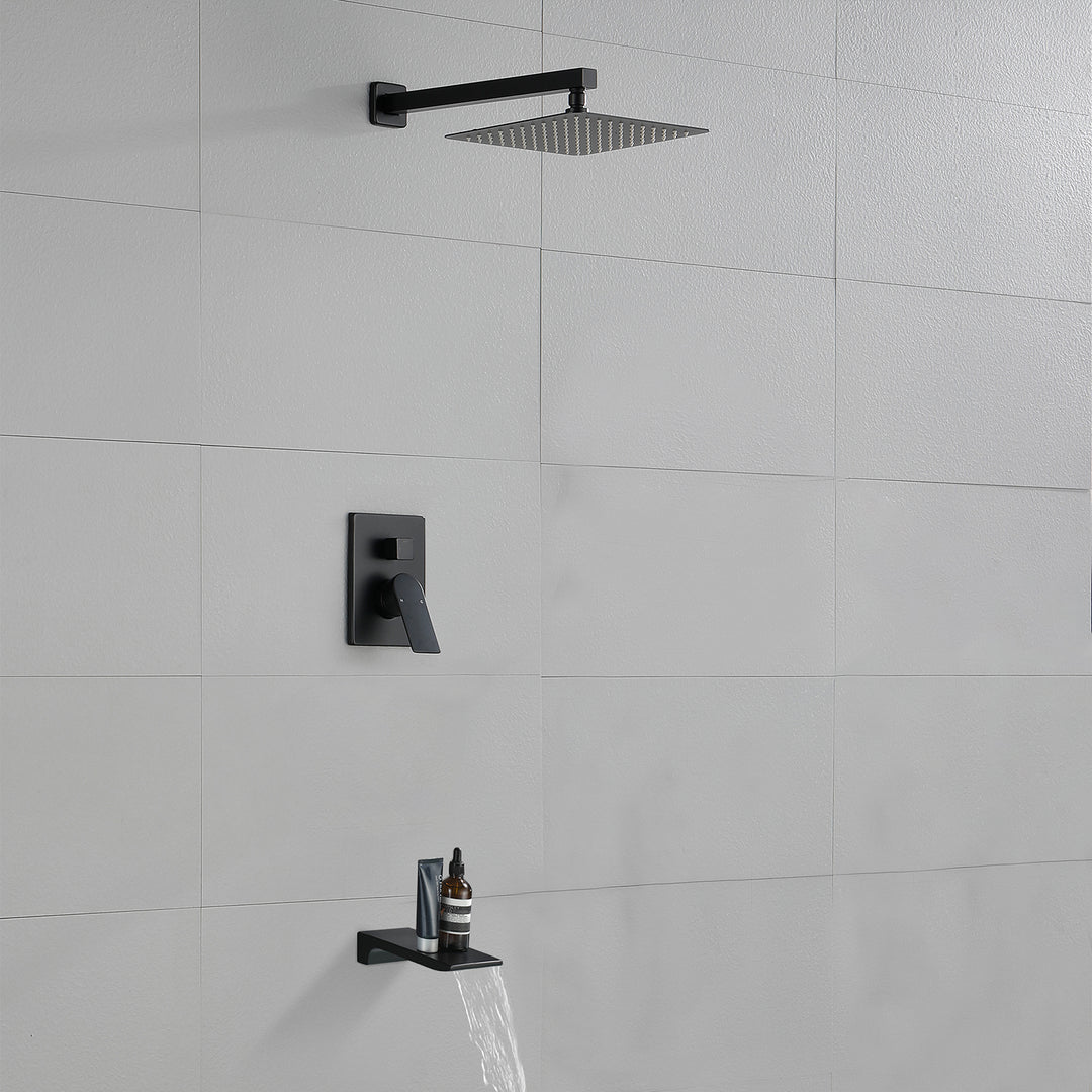 10 inch Tub Shower Faucst Set Shower System with Waterfall Tub Spout Shower Faucet Set Trim Kit with Rough in Valve Shower Tub Kit