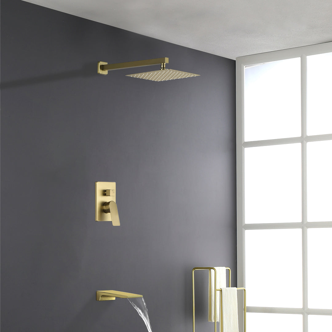 10 inch Tub Shower Faucst Set Shower System with Waterfall Tub Spout Shower Faucet Set Trim Kit with Rough in Valve Shower Tub Kit