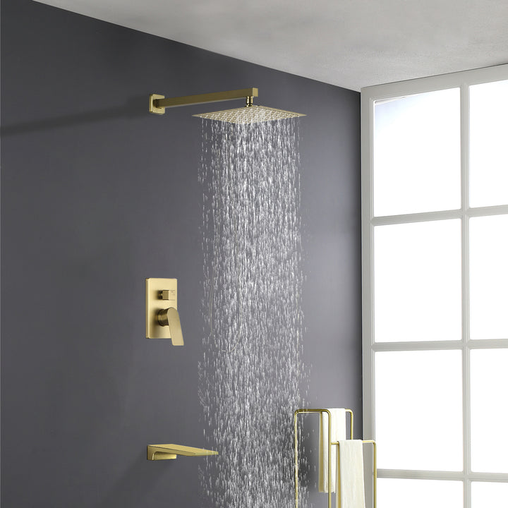 10 inch Tub Shower Faucst Set Shower System with Waterfall Tub Spout Shower Faucet Set Trim Kit with Rough in Valve Shower Tub Kit