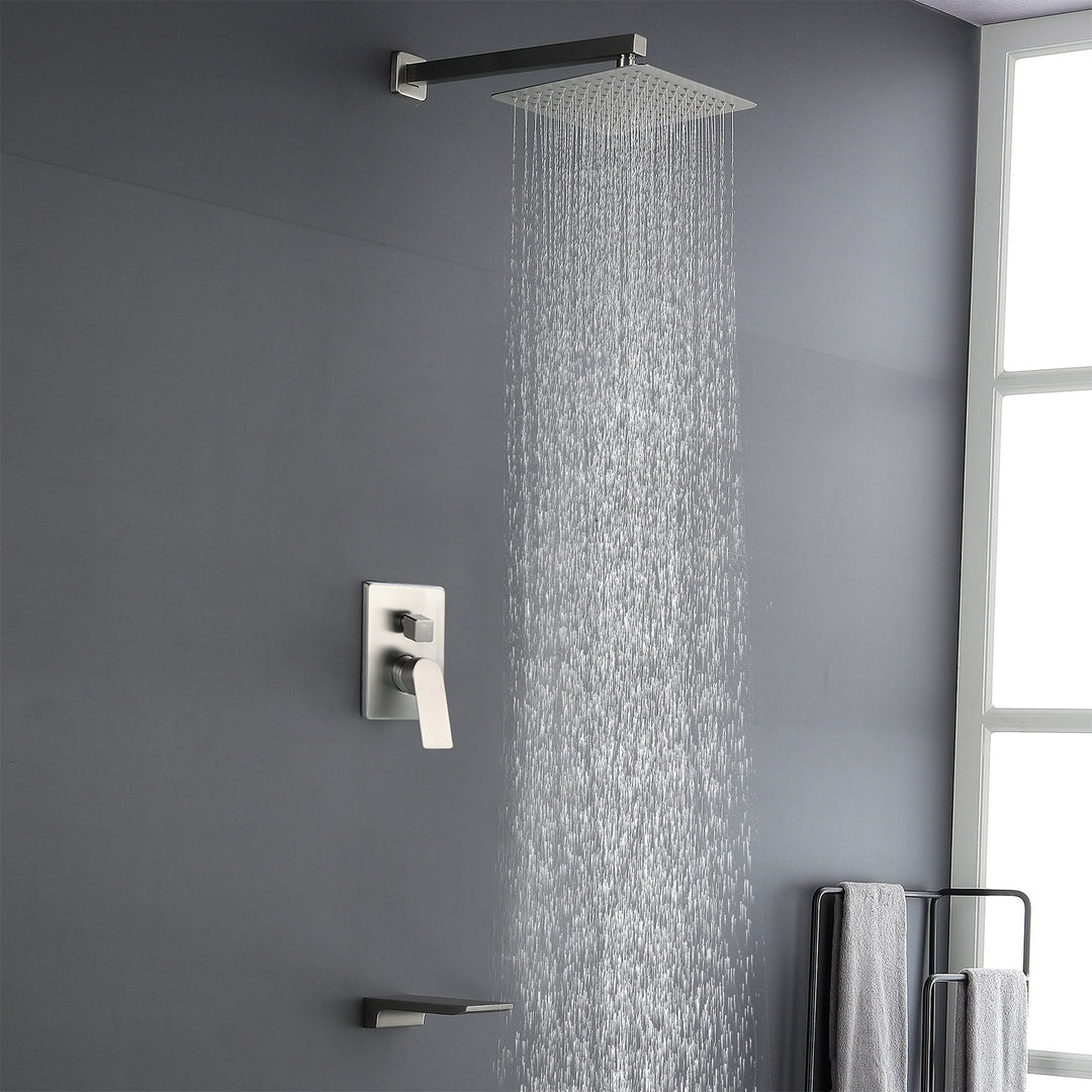 10 inch Tub Shower Faucst Set Shower System with Waterfall Tub Spout Shower Faucet Set Trim Kit with Rough in Valve Shower Tub Kit