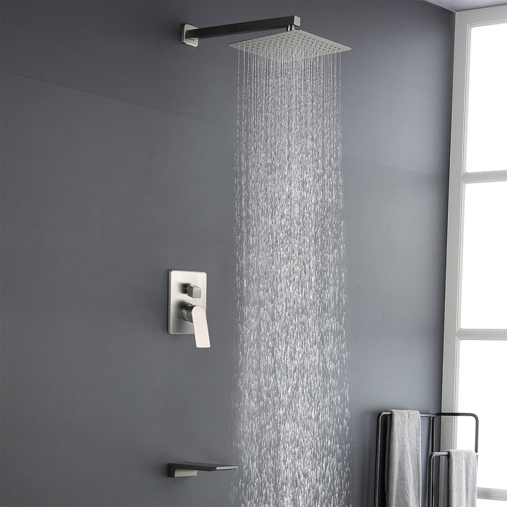 10 inch Tub Shower Faucst Set Shower System with Waterfall Tub Spout Shower Faucet Set Trim Kit with Rough in Valve Shower Tub Kit