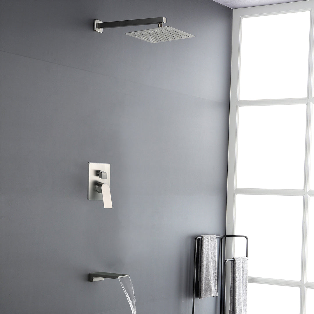 10 inch Tub Shower Faucst Set Shower System with Waterfall Tub Spout Shower Faucet Set Trim Kit with Rough in Valve Shower Tub Kit