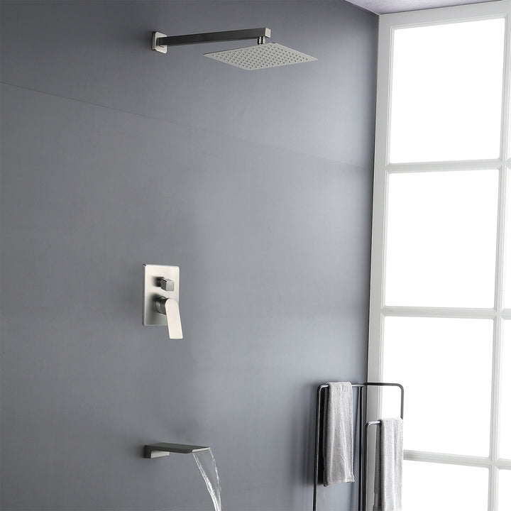 10 inch Tub Shower Faucst Set Shower System with Waterfall Tub Spout Shower Faucet Set Trim Kit with Rough in Valve Shower Tub Kit