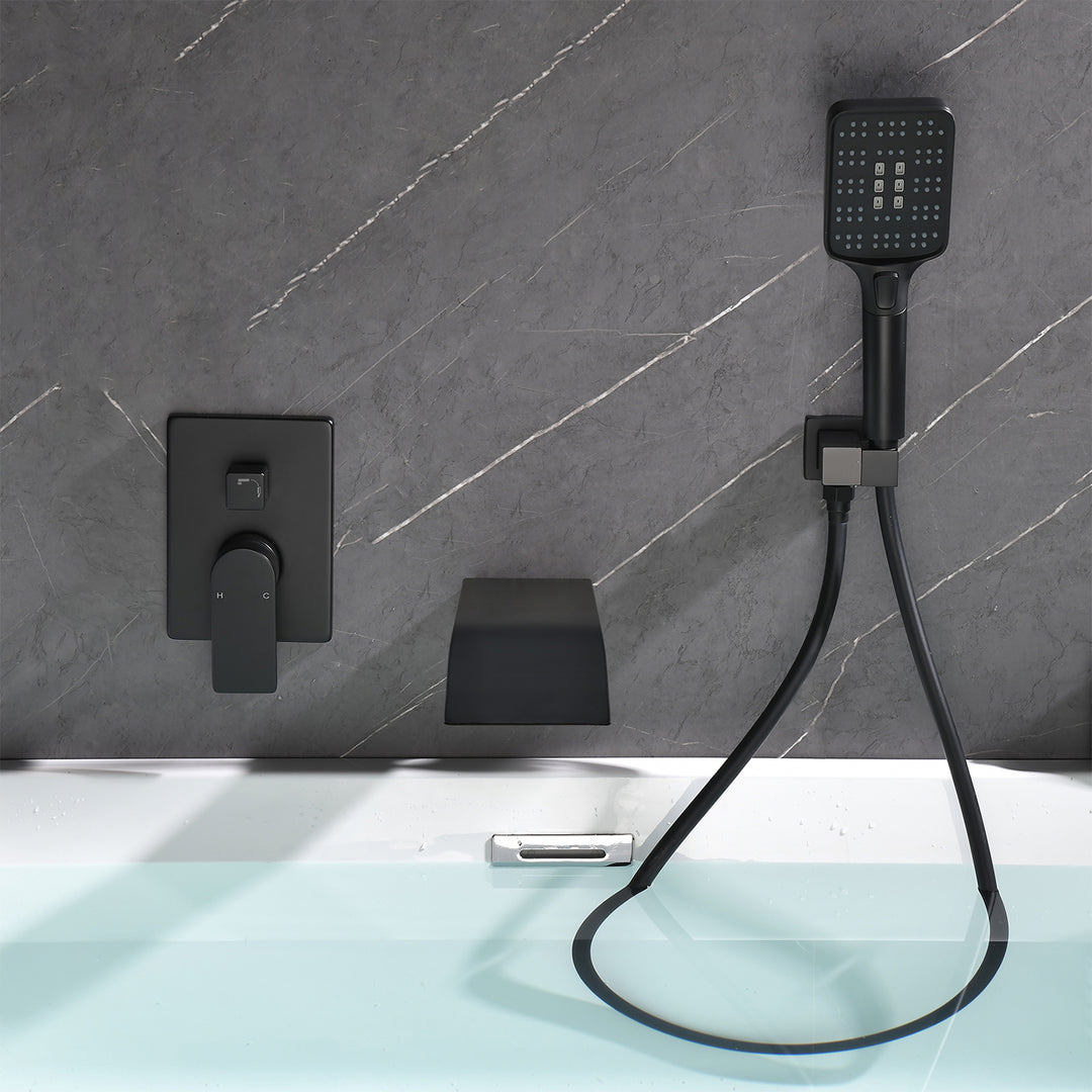 Wall Mount Single-Handle 3-Spray Tub and Shower Faucet with Handheld Shower Head