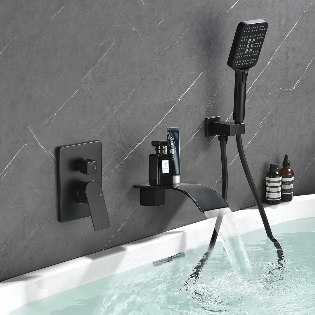 Wall Mount Single-Handle 3-Spray Tub and Shower Faucet with Handheld Shower Head