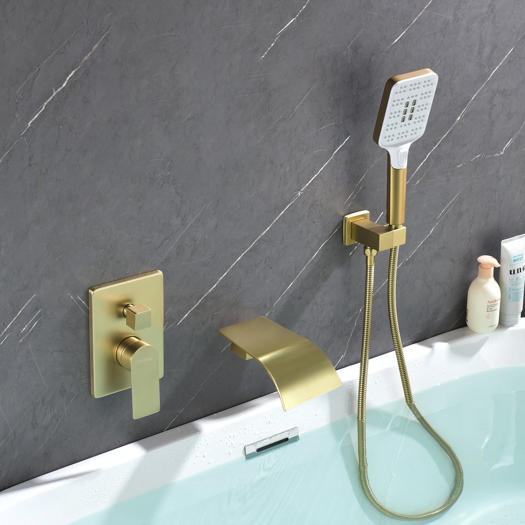 Wall Mount Single-Handle 3-Spray Tub and Shower Faucet with Handheld Shower Head