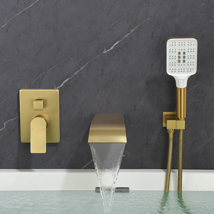 Wall Mount Single-Handle 3-Spray Tub and Shower Faucet with Handheld Shower Head