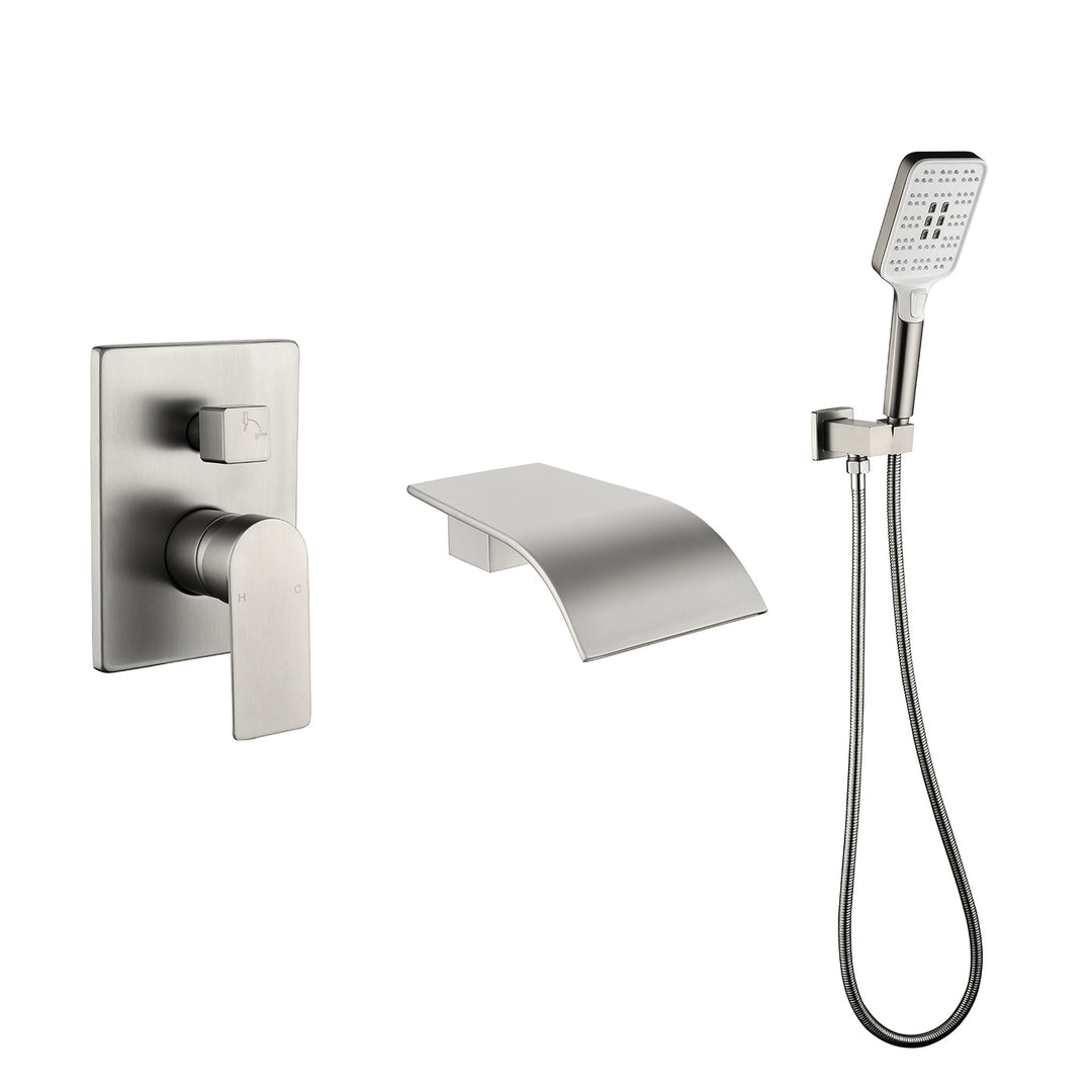 Wall Mount Single-Handle 3-Spray Tub and Shower Faucet with Handheld Shower Head
