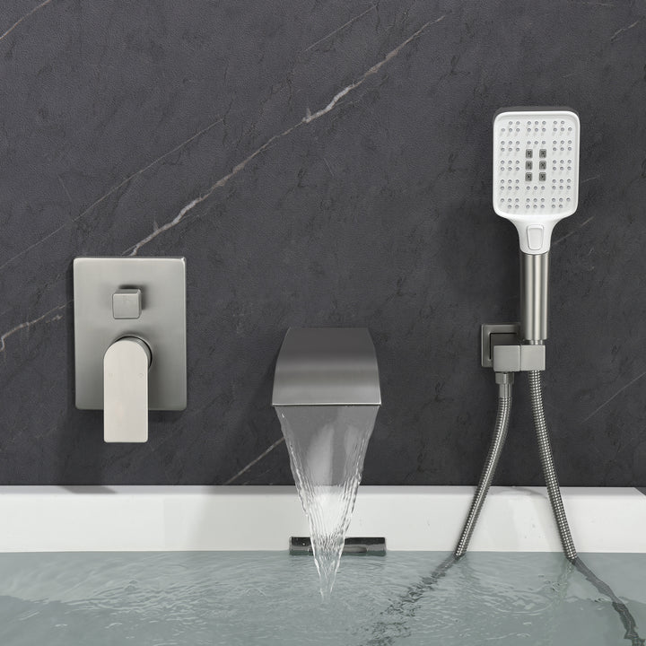 Wall Mount Single-Handle 3-Spray Tub and Shower Faucet with Handheld Shower Head
