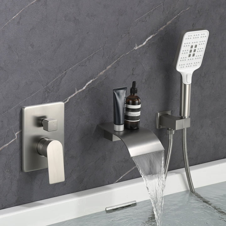 Wall Mount Single-Handle 3-Spray Tub and Shower Faucet with Handheld Shower Head