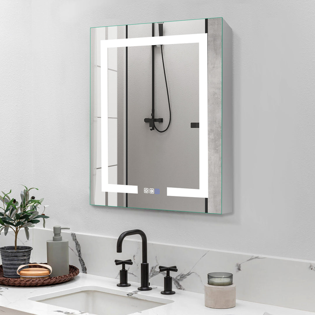 WELLFOR Bathroom Medicine Cabinet 23-in x 30-in Surface/Recessed Mount Aluminum Mirrored Soft Close Medicine Cabinet in Medium | KAFMCA3S23-30