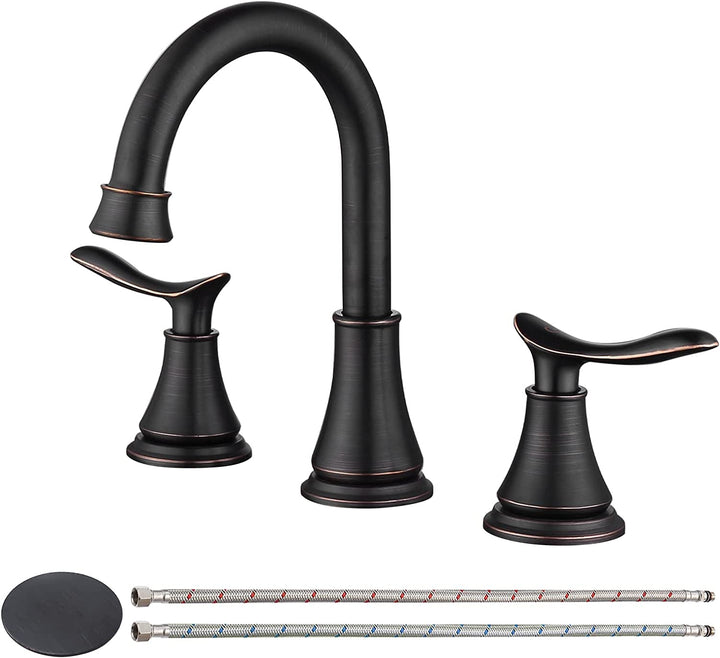 2-Handle 8 inch Widespread Bathroom Sink Faucet Lavatory Faucet 3 Hole With Pop Up Drain Assembly